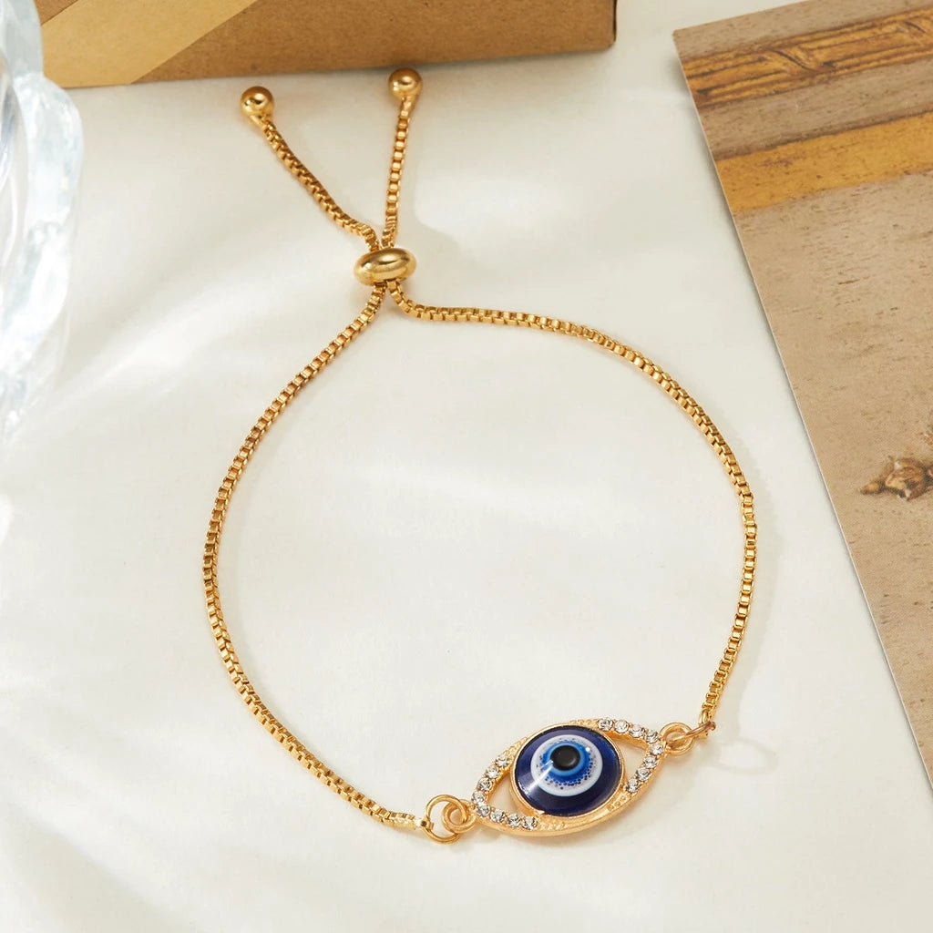 Gold Plated Evil Eye Bracelet - Lucky Charm Bracelet