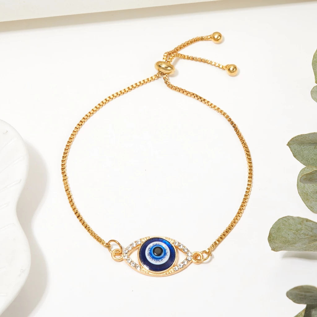 Gold Plated Evil Eye Bracelet - Lucky Charm Bracelet