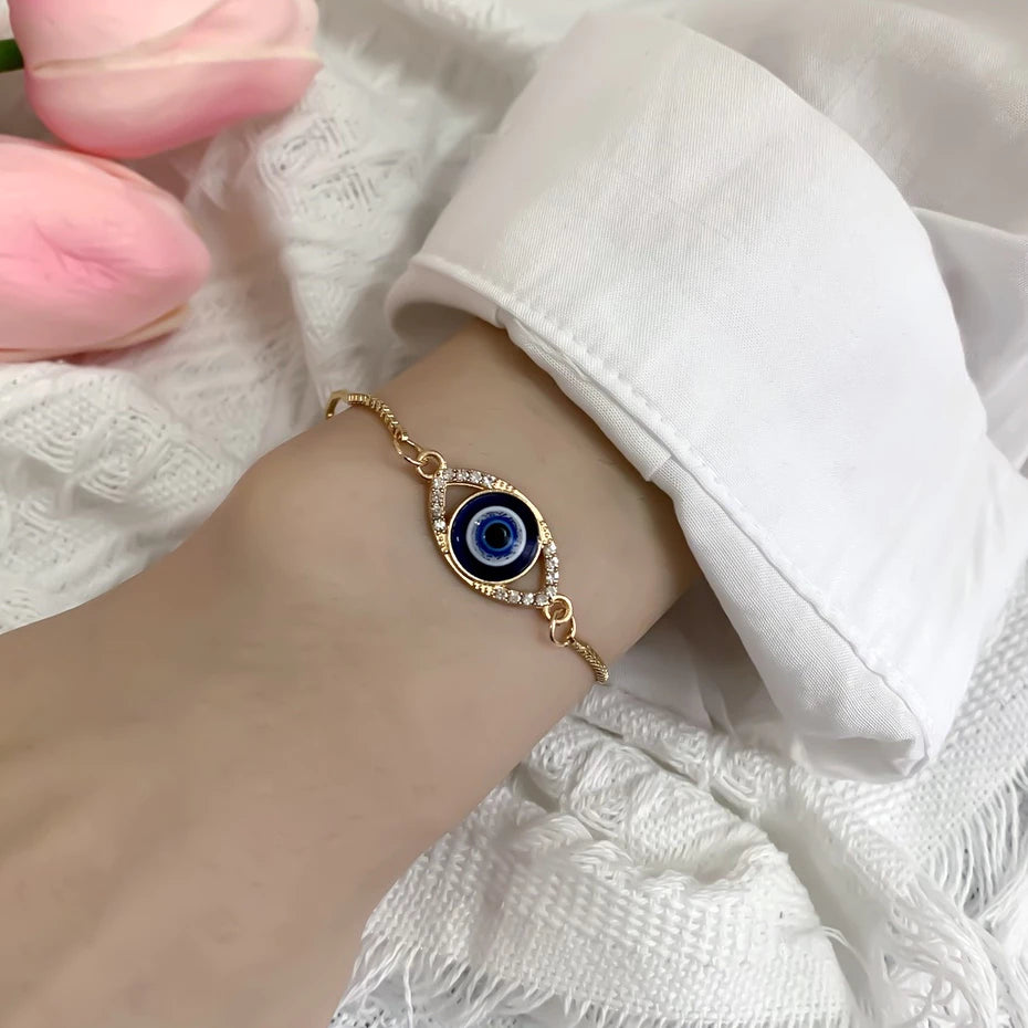 Gold Plated Evil Eye Bracelet - Lucky Charm Bracelet